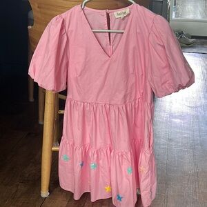 Peach Love California Pink Puff Sleeve Midi Dress